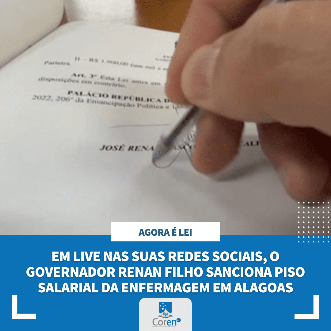 Piso Salarial da Enfermagem é sancionado em Alagoas Coren AL