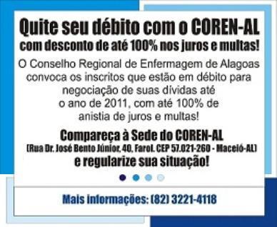 Quite seus débitos com o Coren-AL com descontos de até 100% nos juros e multas