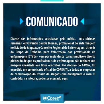 Comunicado referente às informações veiculadas pela mídia, nas últimas semanas, envolvendo Samya Moraes.
