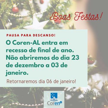 Coren-AL entra em recesso de final de ano