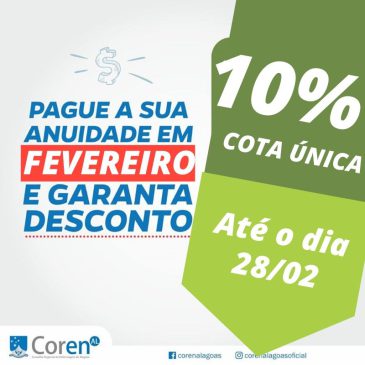 Coren-AL oferece desconto de 10% nas anuidades em fevereiro