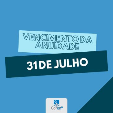 Anuidades 2020 vencem dia 31 de julho
