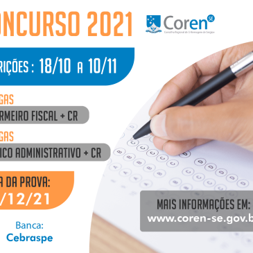 Coren-SE reabre concurso para enfermeiro fiscal e técnico administrativo