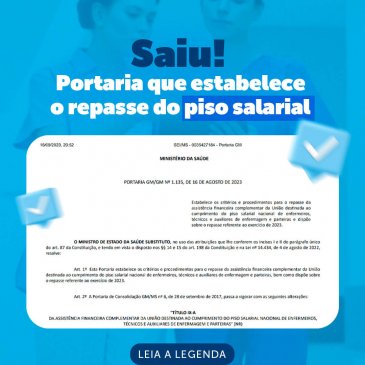 Piso: Ministério da Saúde publica Portaria sobre repasse de recursos e cronograma para pagamento