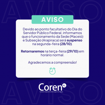 Atendimento suspenso na segunda-feira