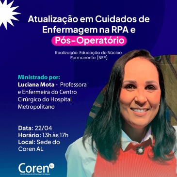 Inscrições abertas para curso de cuidados a pacientes no pós-operatório!