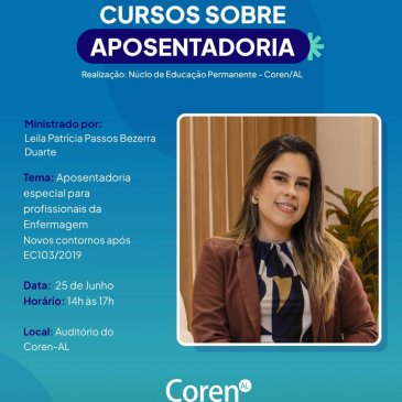 Inscrições abertas para curso sobre aposentadoria na enfermagem
