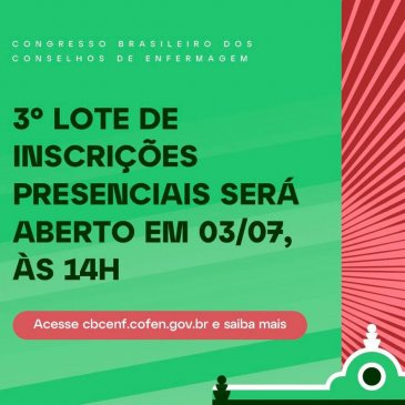 3º lote de inscrições presenciais para o 27º CBCENF será aberto nesta quinta-feira, 3 de julho, às 14h
