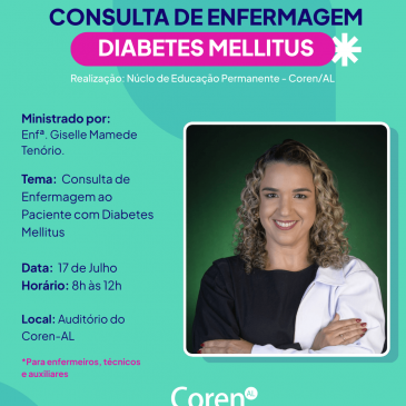 Inscrições abertas para Curso em Consulta de Enfermagem ao Paciente com Diabetes Mellitus