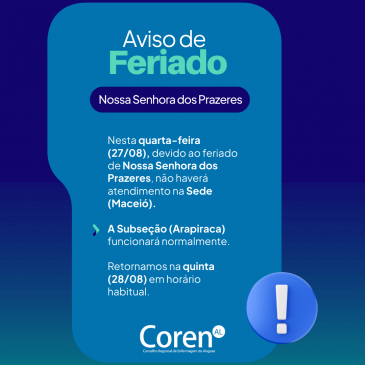 Atenção ao horário de funcionamento do Coren-AL 
