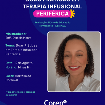 Inscrições abertas para curso de Boas Práticas de Terapia Infusional Periférica