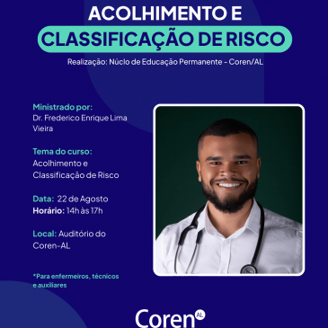 Inscrições abertas para Curso de Acolhimento e Classificação de Risco 