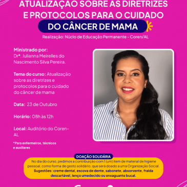 Inscrições abertas para Curso sobre atualizações das diretrizes e protocolos para o cuidado do câncer de mama