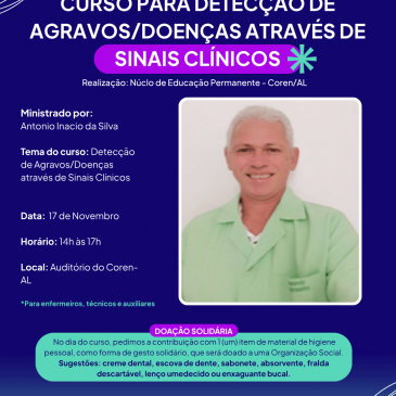 Inscrições abertas para Curso para Detecção de Agravos/Doenças através de Sinais Clínicos
